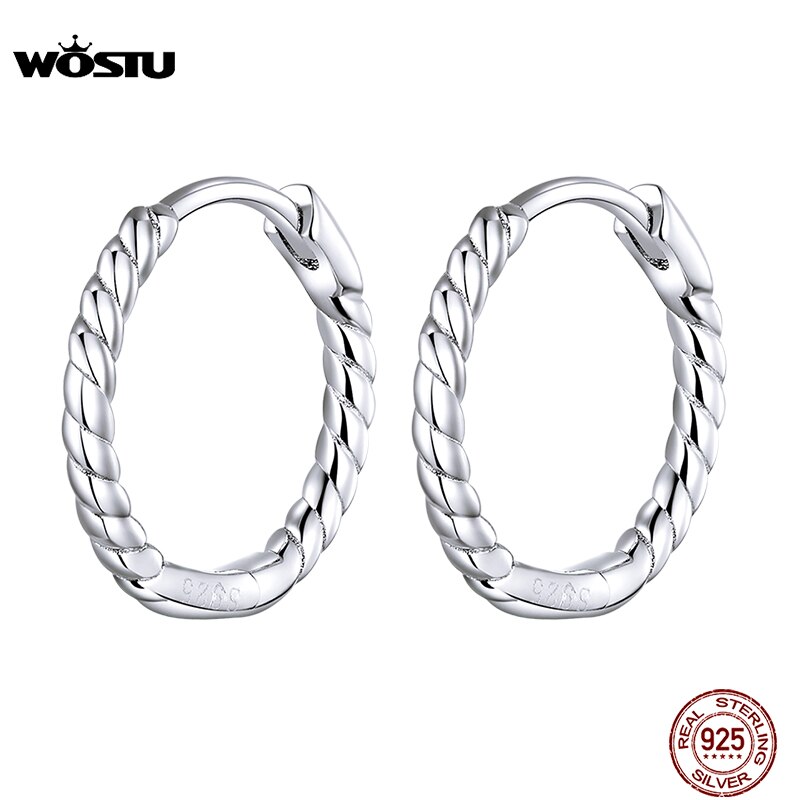 WOSTU Genuine 925 Sterling Silver Circle Hoop Earrings Weaving Geometry OL Style Big Earrings For Women Unique Jewelry CQE841