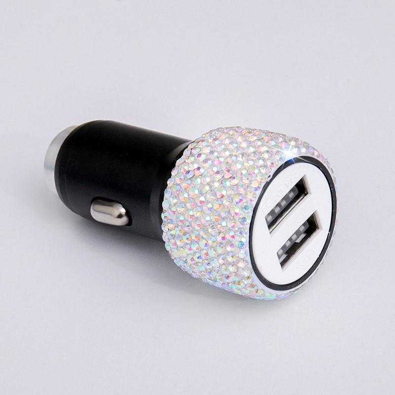 Cargador USB Dual para coche, accesorio para teléfono móvil, tableta, GPS, Cable de diamante de cristal, encendedor de cigarrillos, con Cable USB para teléfono: Color Lighter