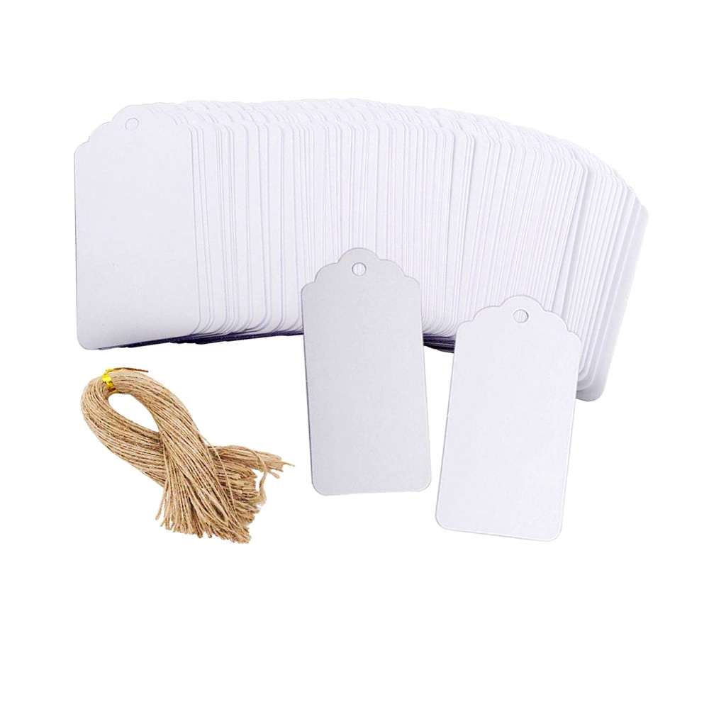 100pcs Large Size 4.5x9.5cm Kraft Tags with Hemp Strings Black White Kraft Scallop Hang Tag Blank Price Tags Paper Labels