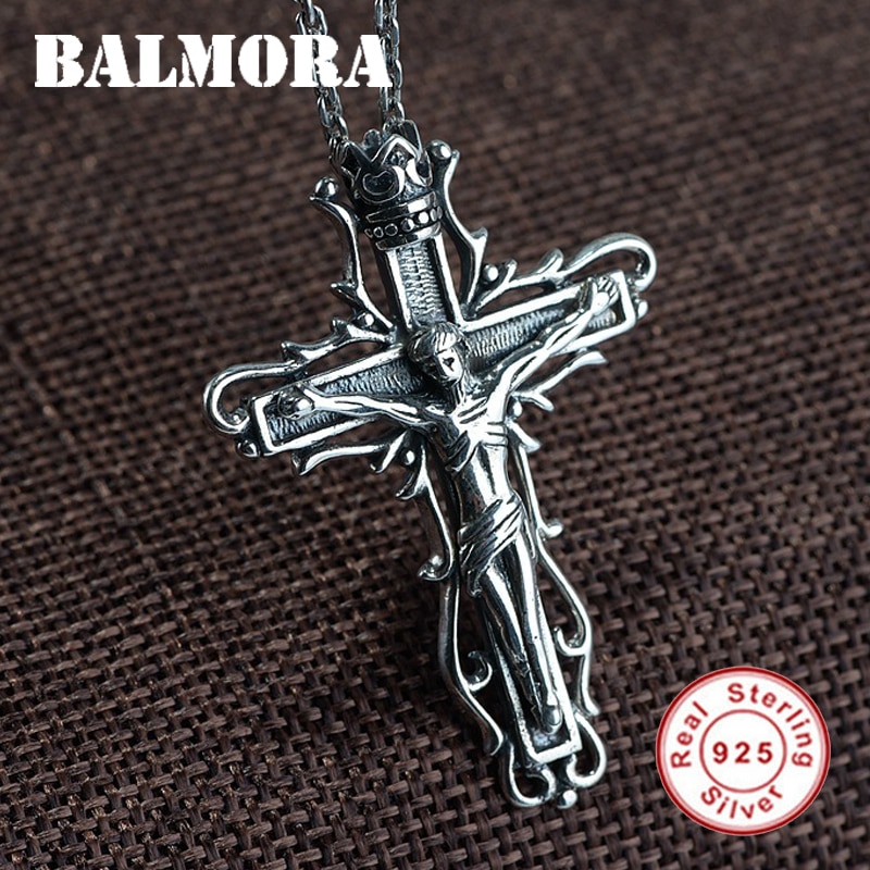 BALMORA 925 Sterling Silver Cross Pendant for Women Men Punk Style Christian Jewelry Accessories Without a Chain