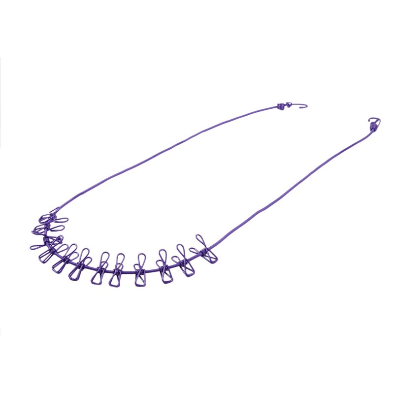 Portable Travel Stretchy Laundry Line Outdoor Camping Windproof Clothing Line With 12 Clip Hooks Outdoor Tool: Default Title