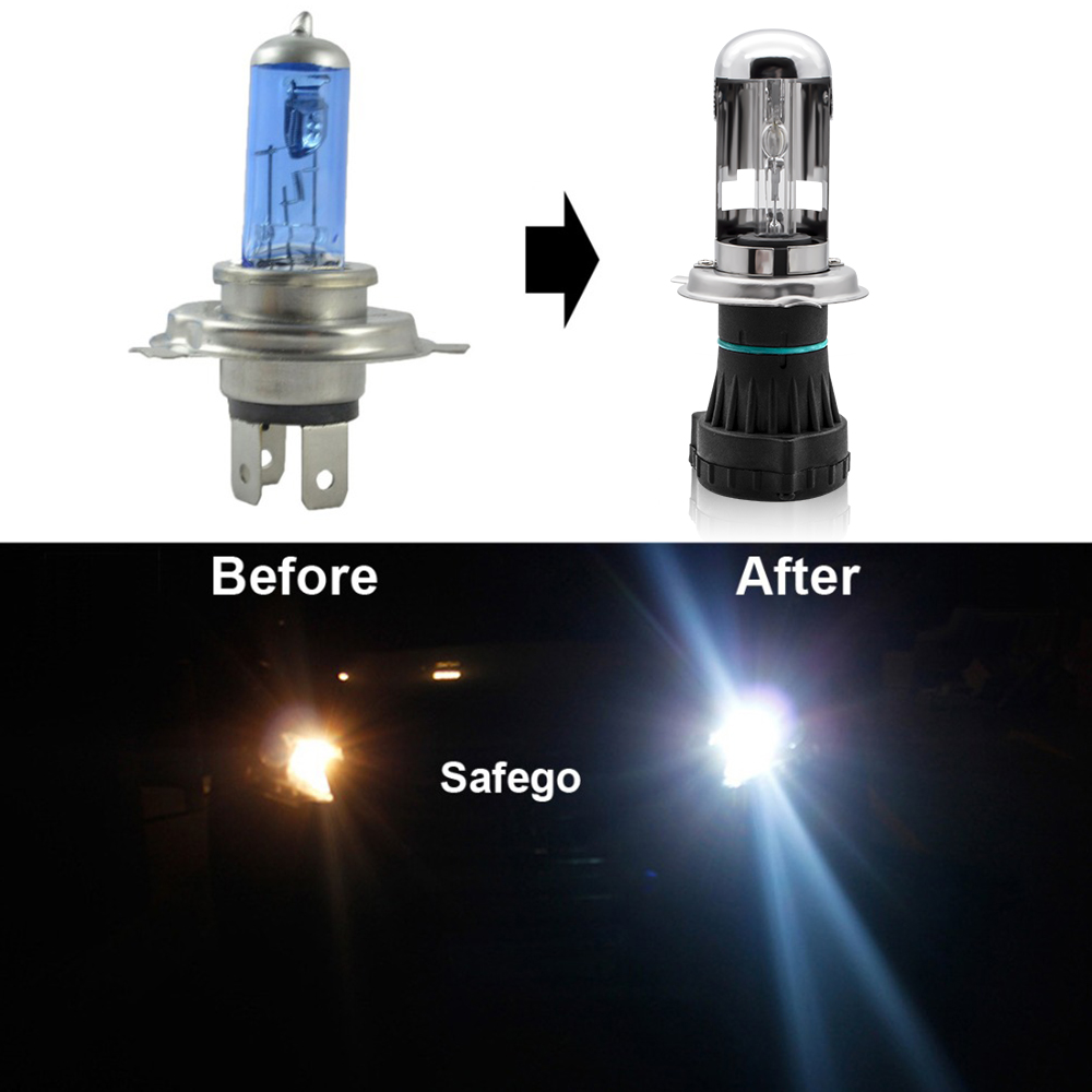 Safego Bixenon H4 versteckt Scheinwerfer Ersatz Für Auto Motorrad Xenon Bausatz DC 35W 55W H4-3 Hallo Lo Bi -Xenon Lampen 4300K 6000K Weiß