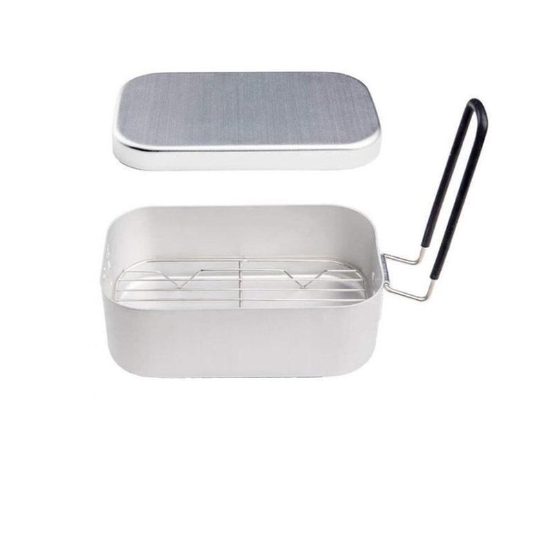 Aluminium rektangulær madkasse foldbart håndtag metal bento mad picnic container til udendørs rejse camping picnic