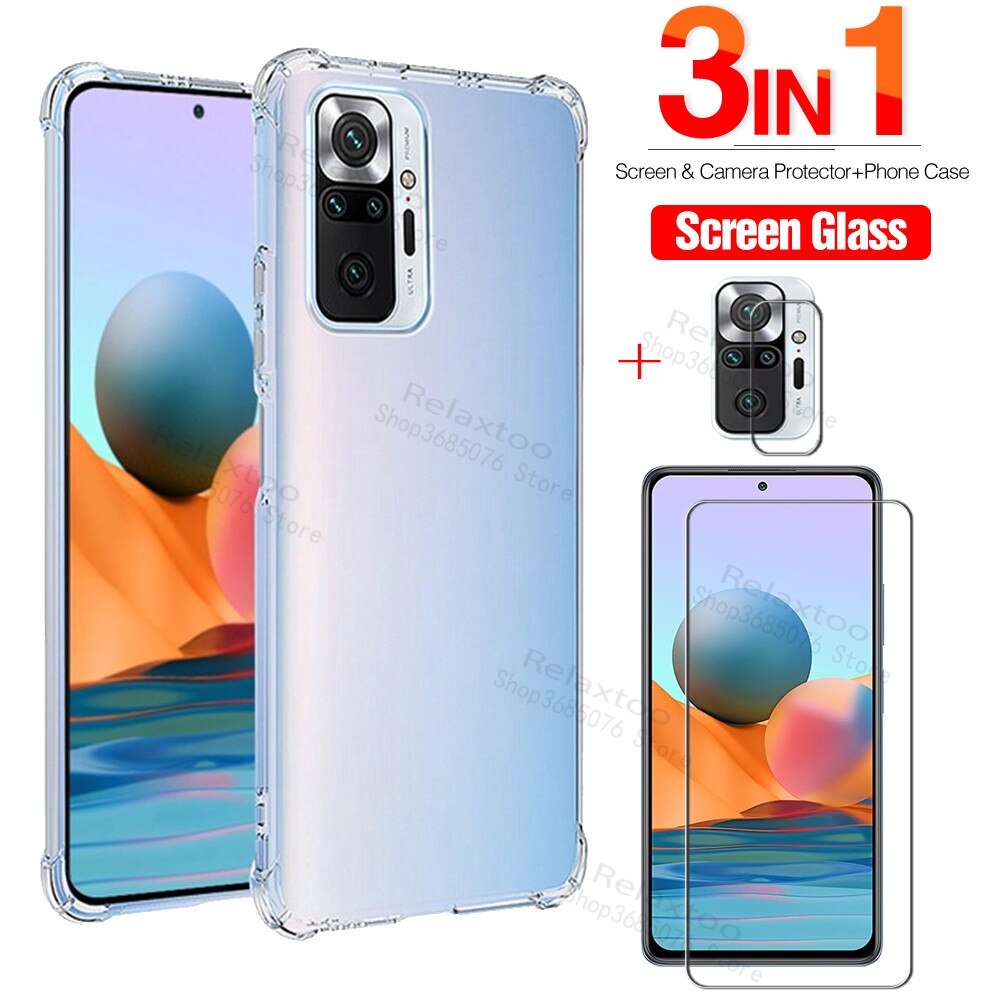 Przezroczysty futerał silikonowy TPU do Xiaomi Redmi Note 10 Pro 2021 szkło hartowane do Redmi Note 10 pro Film ochronny do aparatu