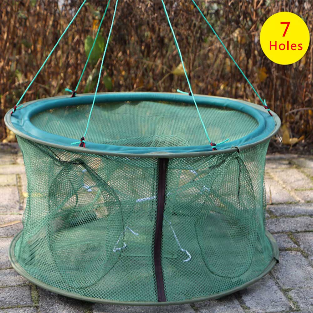 FishingLife Hole Automatic Fishing Trap Net Fish Shrimp Minnow Crab Baits Cast Mesh Trap Two Layers 5 6 7 8 Holes