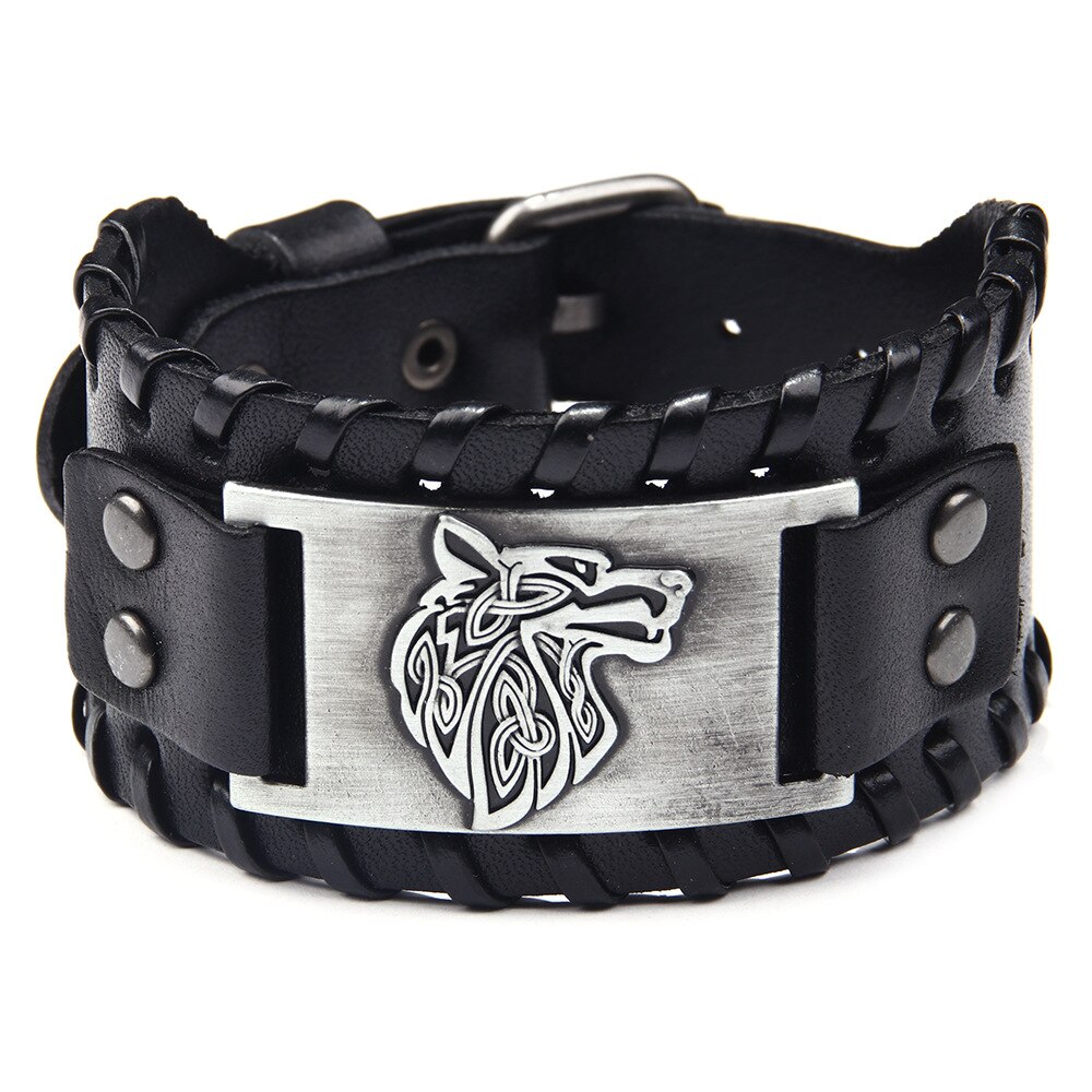 Bracciale vichingo lupo Fenrir bracciale gotico talismano scandinavo nordico Vintage ▾ per gioielli pagani celtici regali per uomo marito: Genuine pelle silv