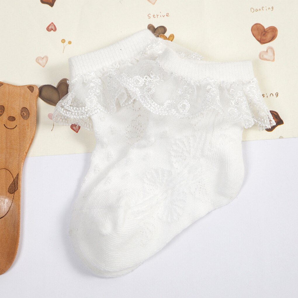 Schattige prinsessen babymeisjessokken katoenen ruches enkelhoge baby calcetines roze/wit voor 0-2 jaar 1 paar babysokken meisjes: Melkwit / 12m