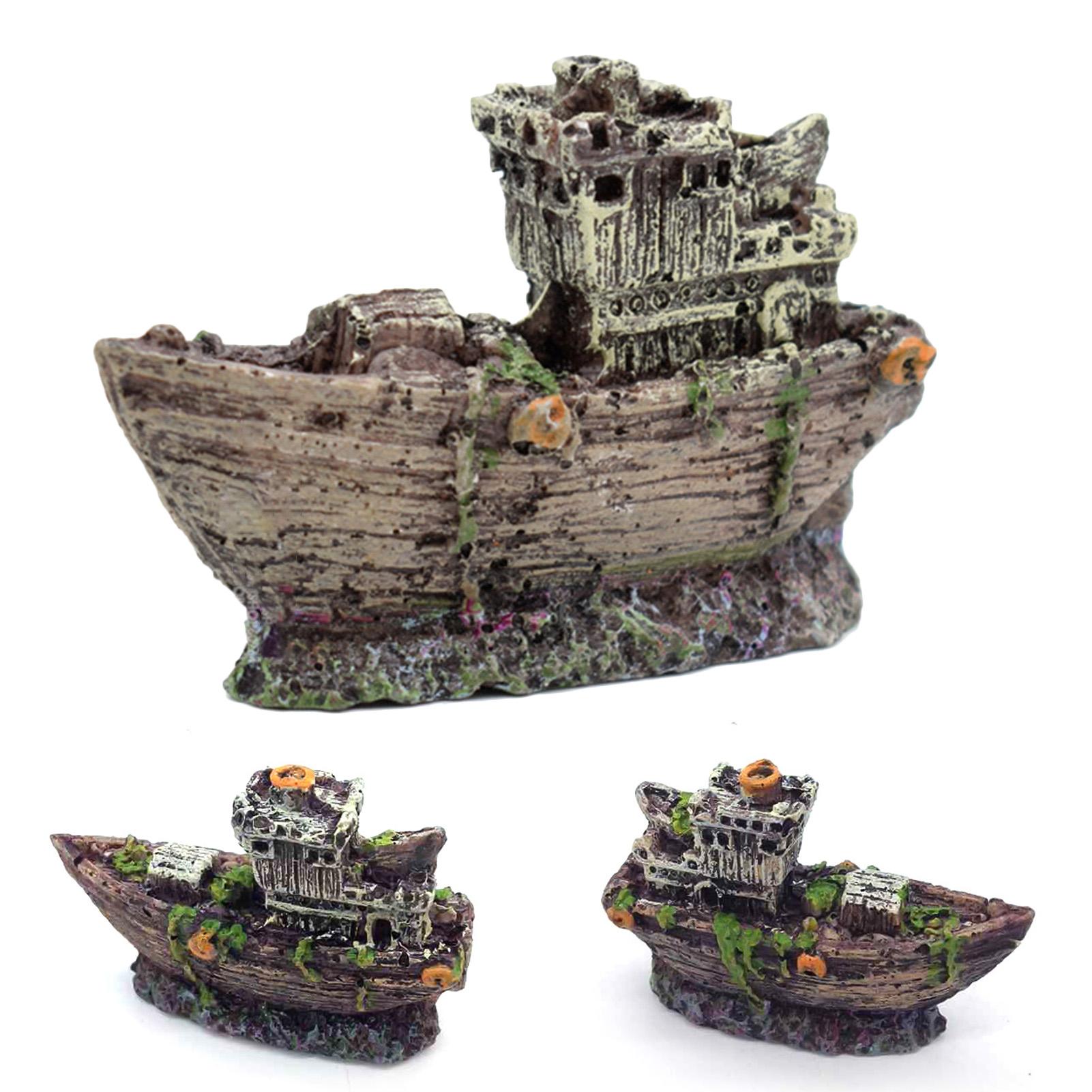 Aquarium Ornament Wreck Sunk Ship Landscape Boat Fish Tank Mini Sunken Ship Resin Boat Model Aquarium Landscaping Decoration