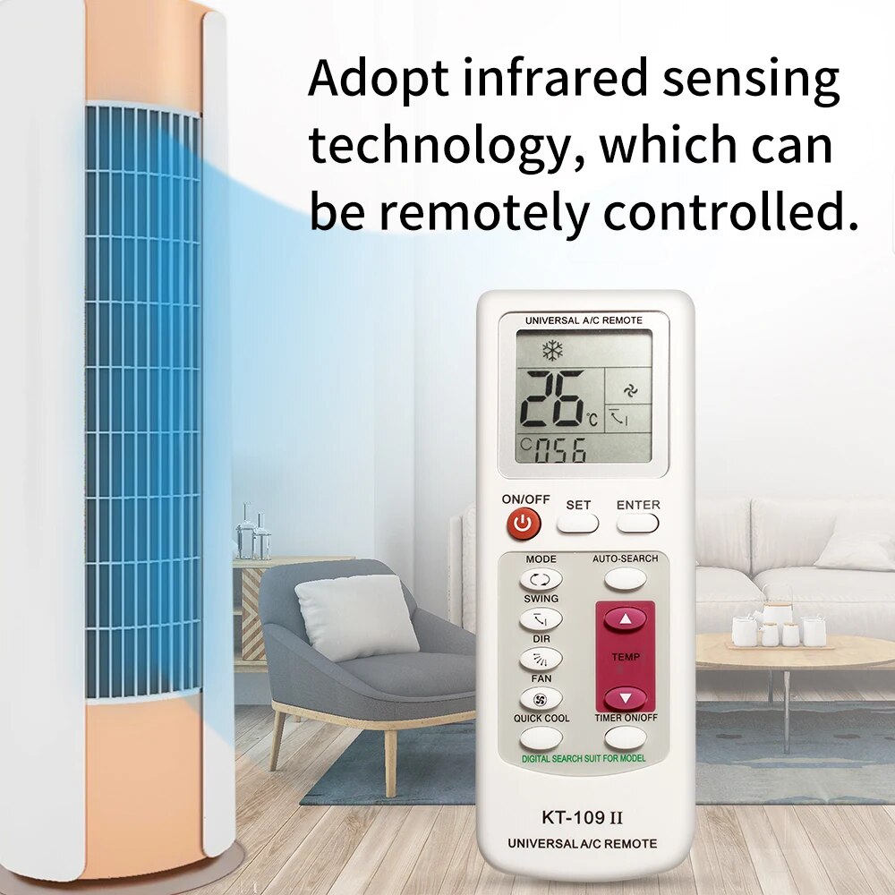 KT109II Universal Air Conditioner Remote Control Replacement LCD Display Remote Control With Base