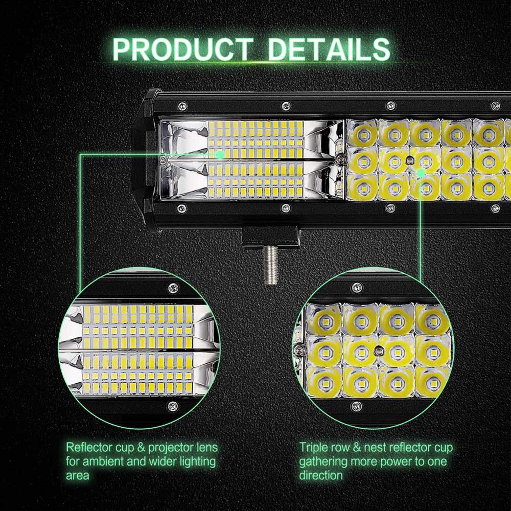 9" 12" 20" Off road LED Light Bar 144W 180W 288W Spot Flood 3 Rows Work Light Ledbar for Offroad ATV Truck Jeep Tractor 12V 24V