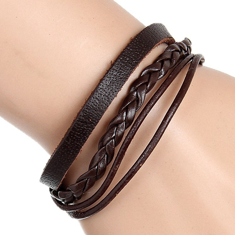 Zmzy Lucky Vintage Multilayer Punk Braid Lederen Armband Voor Mannen Zwart Polsbandje Mannelijke Sieraden Vintage Beste Cadeaus