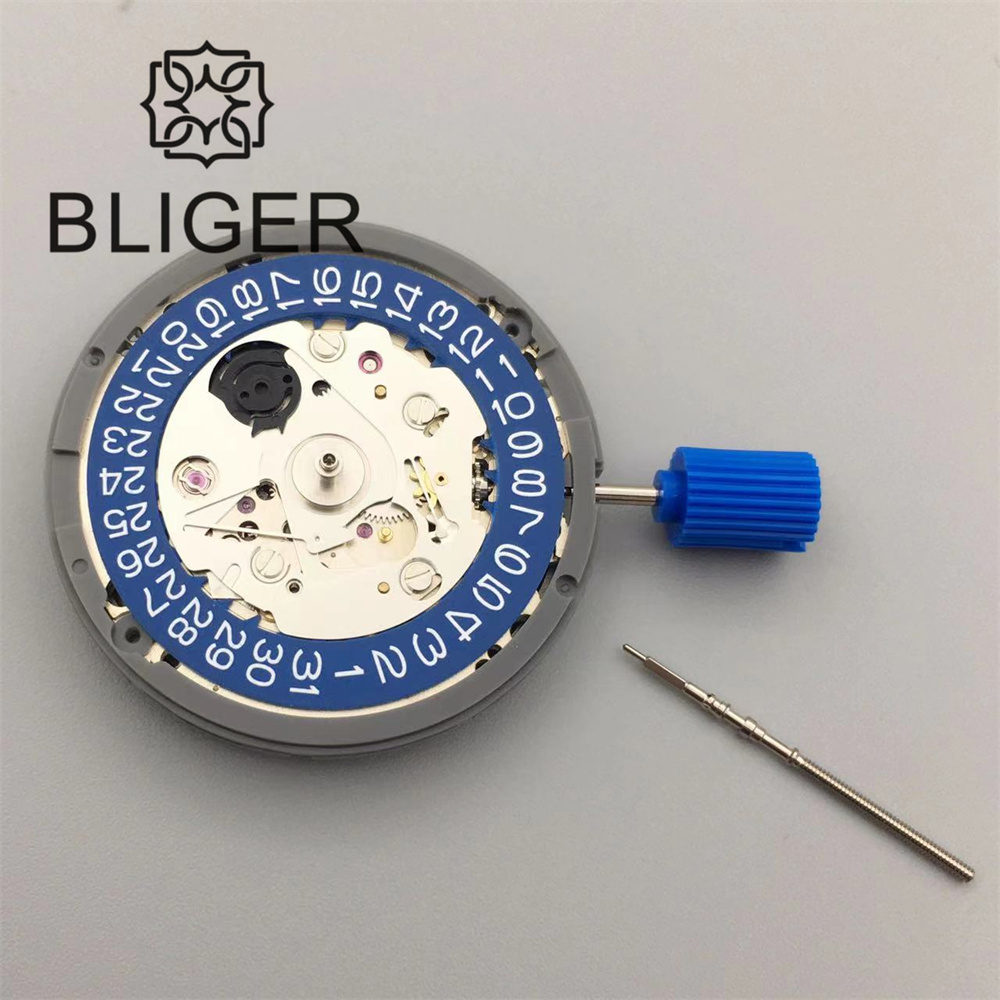 BLIGER-Montre mécanique automatique pour homme, mouvement de la couronne NH35A, réglage de la date en or, haute précision, noir, bleu, blanc, vert, 3,0, 3,8: Bleu