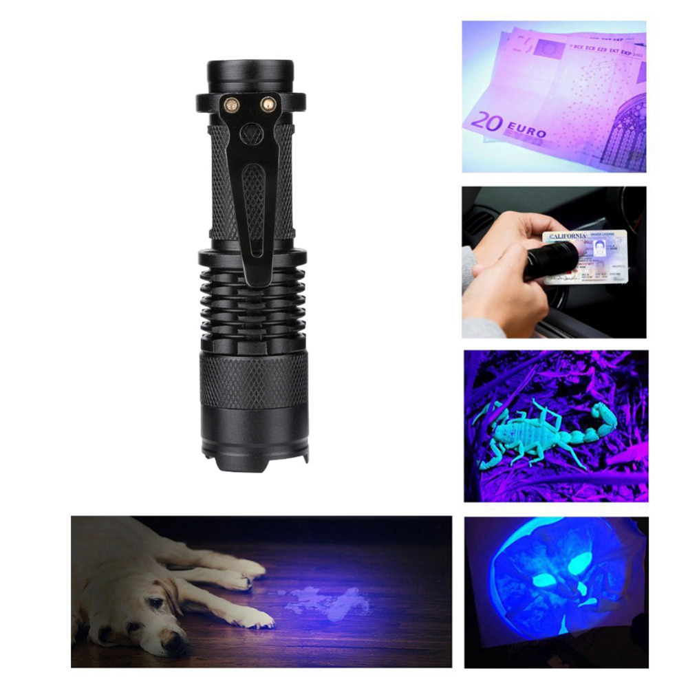 Zoomable Led mini UV Flashlight Torch Light Ultra Violet Light Blacklight UV Lamp AA Battery For Marker Checker Detection