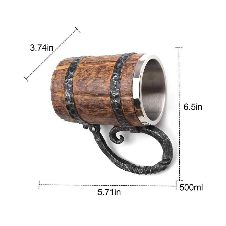 550ml Imitation Wooden barrel Stainless Steel Resin 3D Beer Mug Goblet Game Tankard Coffee Cup Wine Glass Drinking Mugs: Default Title