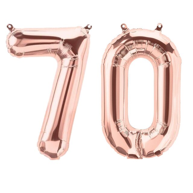 2pcs 40 inch Rose Gold Number 70 Foil Balloons Adult 70th Birthday Party Anniversary Digit Helium Balaos Decoration Globos: rose gold / 32inch