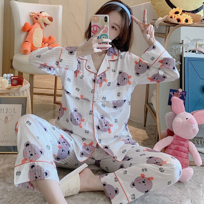 Sommer efterår trykt silke føler barsel pleje pyjamas sæt fodring pyjamas tøj til gravide graviditet lounge