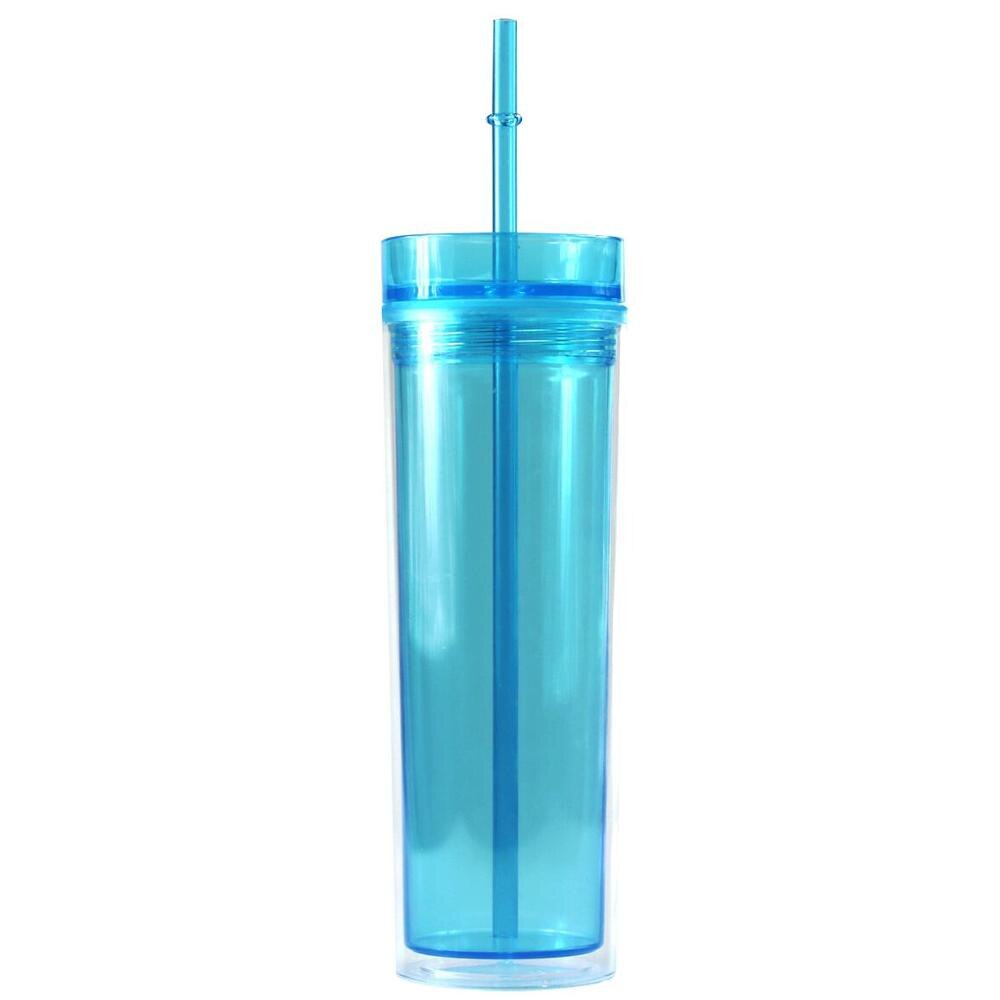 Vaso Delgado acrílico de 16oz con tapa y pajita, vasos de plástico coloridos, botella de agua de plástico aislada para: 05
