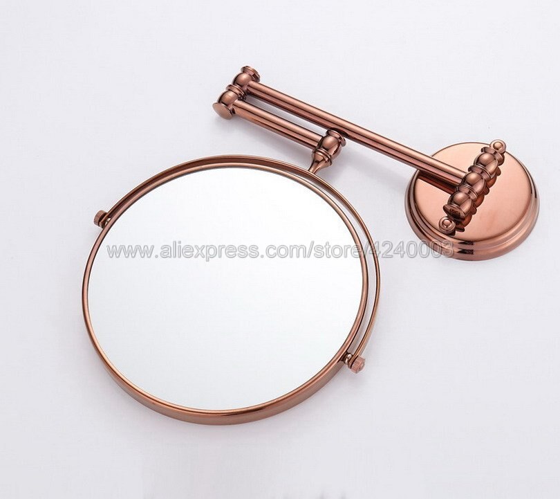 Rose Gold Bath Mirrors 3 x Magnifying Mirror of Bathroom Makeup Mirror Folding Shave 8" Dual Side Wall Round Mirrors Kba630