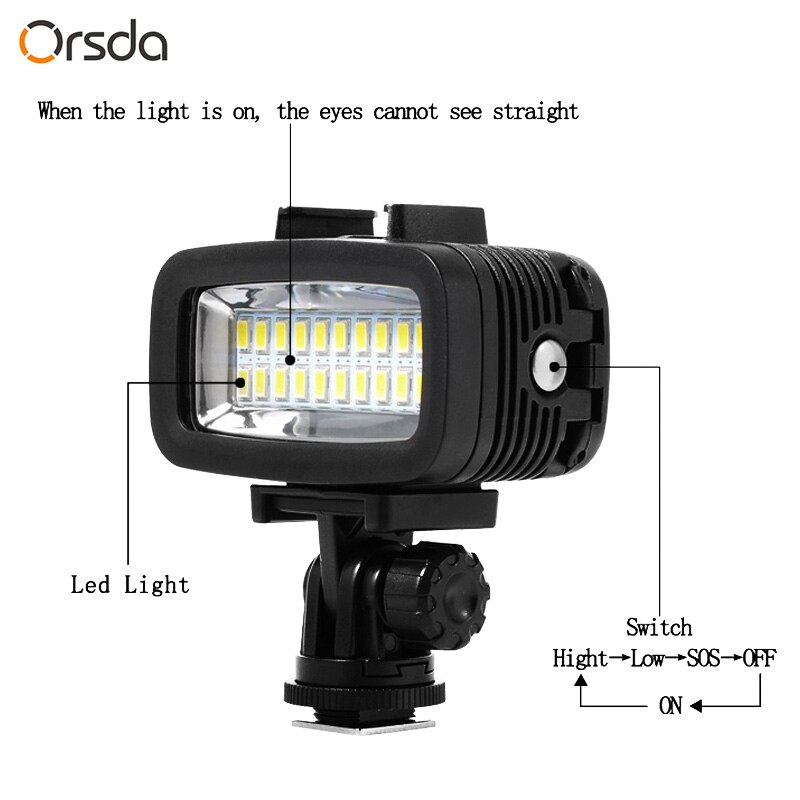 Orsda Gopro accessoires LED 40m lampe étanche sous-marine Gopro lumière Led vidéo Flash lumière de remplissage pour SJCAM Xiaomi 700LM SL-100