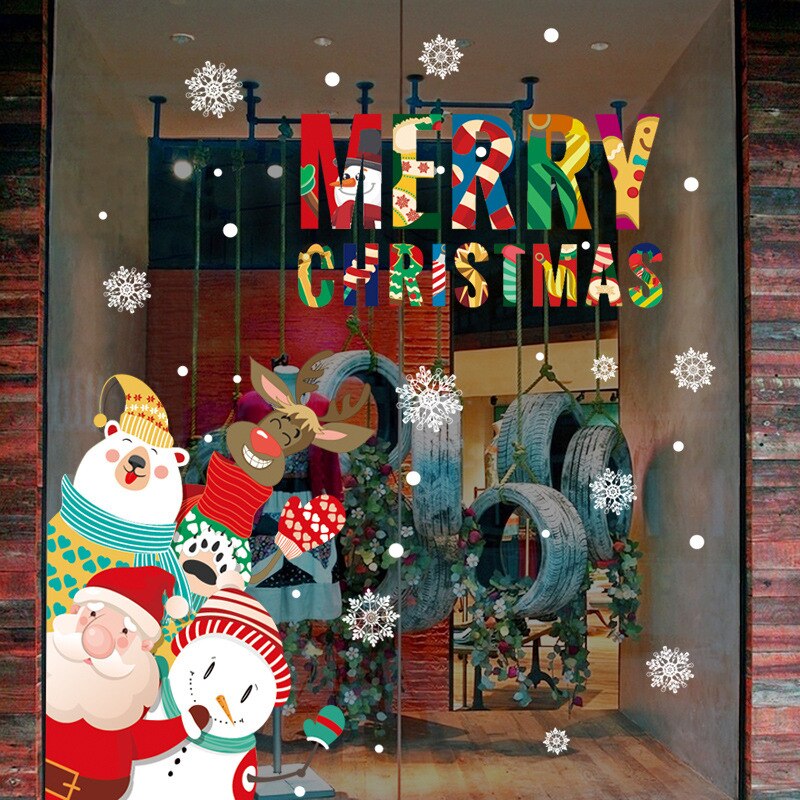 Merry Christmas Cartoon Wall Sticker Christmas Snowman Window Sticker Window Decals Christmas Wall Decal