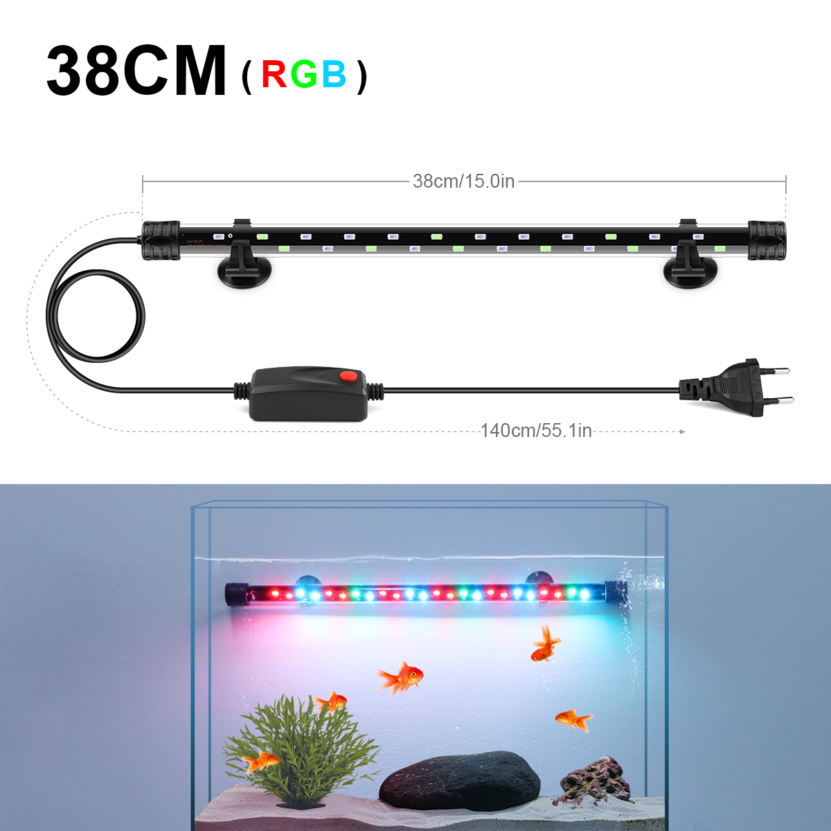 48/38CM LED pecera lámpara de tubo subacuática barra de luz 220V UE para acuario sumergible peces mascota planta crecimiento iluminación Decoración: Azul