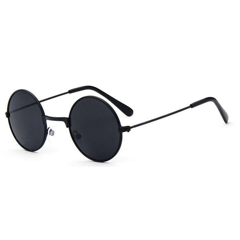 Metall svarta runda barnsolglasögon märke liten flicka/pojke baby barn glasögon glasögon oculos  uv400 små ansiktskostym för 2 ~ 6 ålder: Svart ram svart