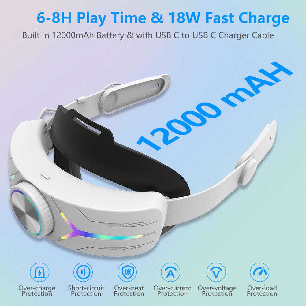 12000mAh Battery Pack Head Strap for Meta Quest 3s VR Accessories Oculus Quest 3 S RGB Eilte Halo Headstrap 25W Fast Charge