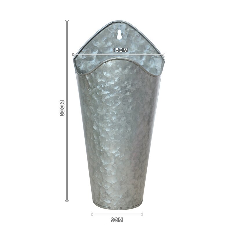 Wrought Iron Barrel Shaped Vase Wall Hanging Solid Color Empty Flower Pot for Home Decoration