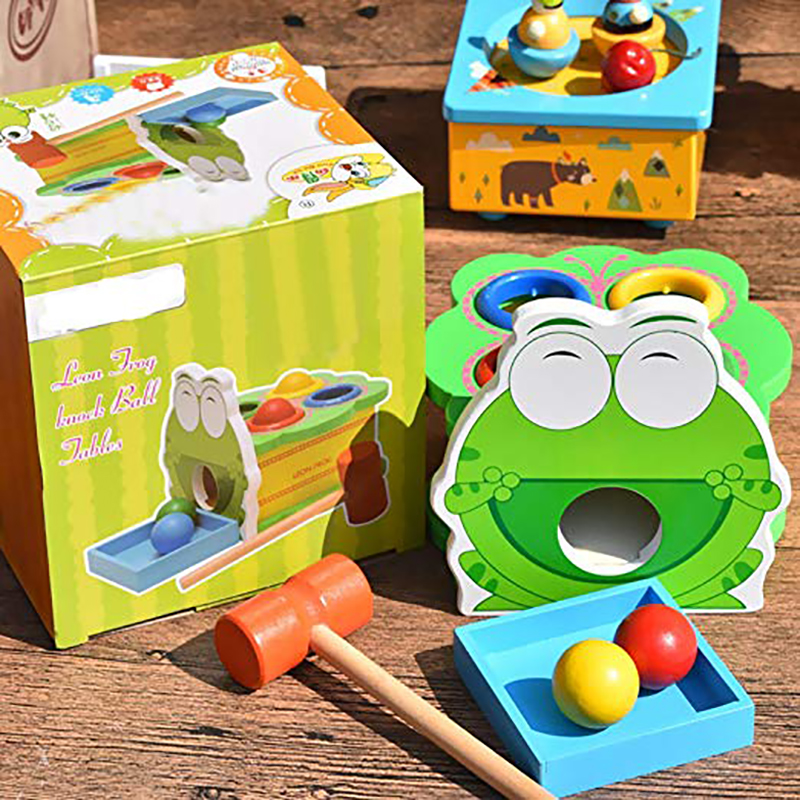 Baby wooden toy creative leon frog percussion table toy hammer beating children's toy early educational birthday new