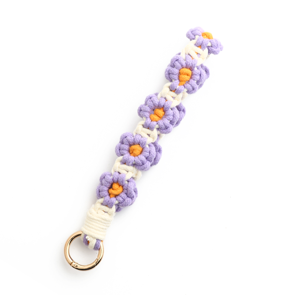 Polsbandje Sleutelhanger Voor Vrouwen Meisje Bohemian Handgemaakt Klein Madeliefje Sleutelhanger Veerspiraal Gevlochten Polsband Sleutelhanger: Puur Goud Kleur