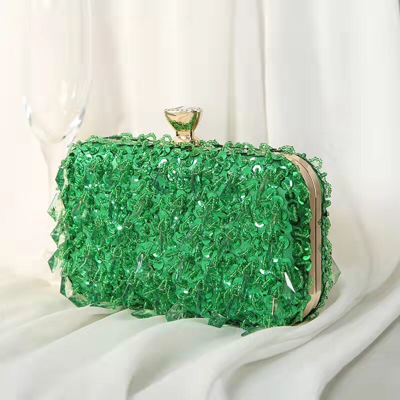 Luxe Pailletten Kralen Kristal Clutch Bags Voor Vrouwen Party Purse Bridal Handtassen Dames Avondtassen Chain Schoudertassen B367: green