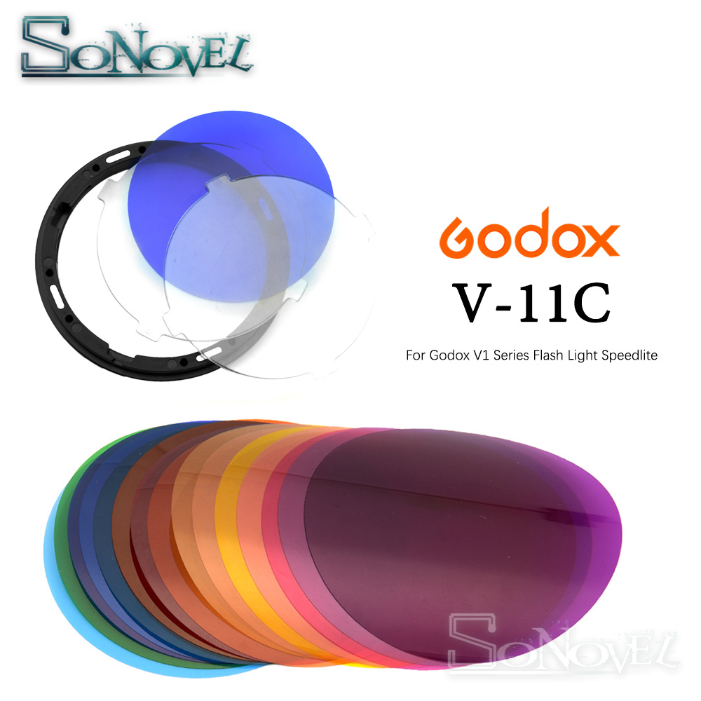 Godox AK-R16 Magnetic Mount Diffuser Plate with V-11C V11C Color Effect Gel Set for Godox V1 Series Flash Light Speedlite