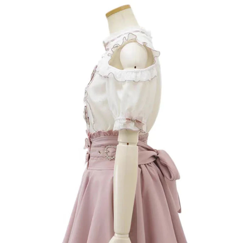 Blusas góticas de Lolita para Mujer, agradable arco con hombros descubiertos, camisa JK para chicas japonesas, Blusas elegantes con volantes de encaje y corazón de amor para Mujer