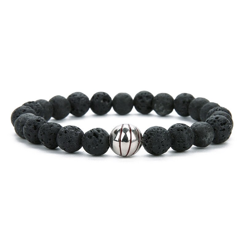 Pulsera con abalorios de baloncesto de piedra de Lava para mujer, brazalete deportivo de cuentas de baloncesto, brazalete con abalorio de béisbol, de Navidad: lave steel