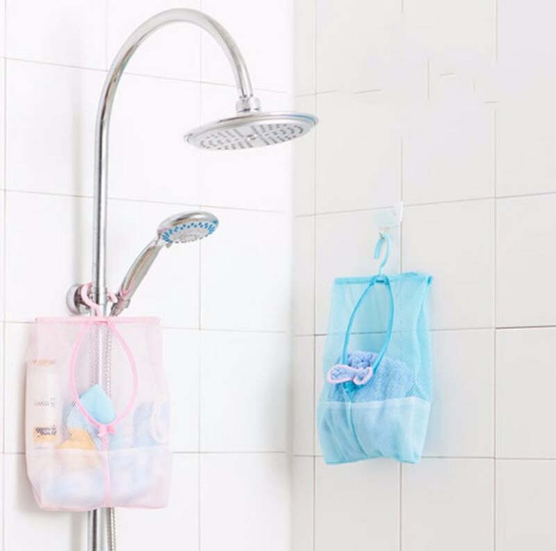 Badeværelse opbevaring tøjnål mesh taske kroge hængende taske arrangør brusebad