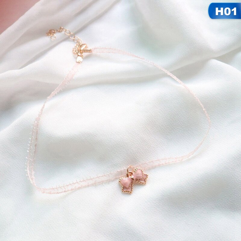 Pink Peach Heart Pendant Choker Short Clavicle Necklaces For Girl Cute Aesthetic Jewelrys: H01
