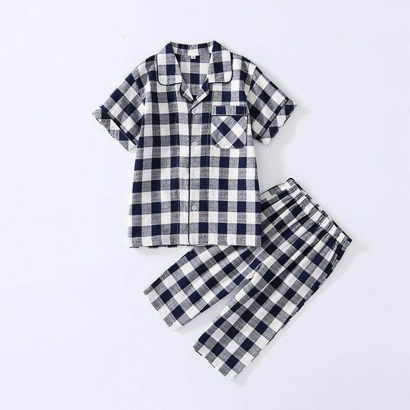 Weiche Baumwolle freundlicher Pyjama Mädchen Nachtwäsche Teenager Plaid Schlafanzug oben Hosen 2 stücke einstellen Art Baby Junge Pijama Anzug mit tasche 2-12Y: PZ03 / 110 - 4T