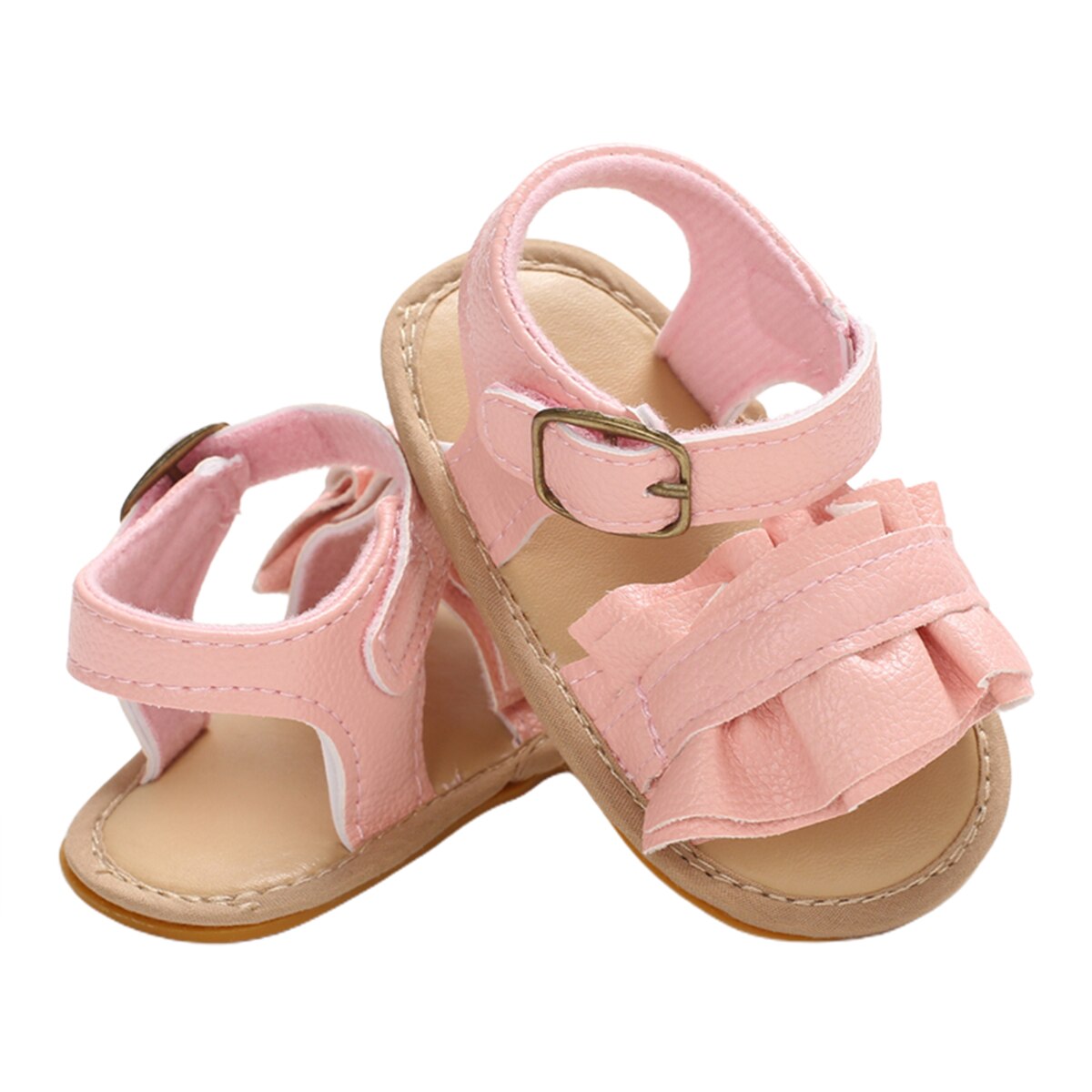 Spædbarn toddler piger pu bløde lædersandaler sommer baby sko flæser blød sål skridsikker baby piger prinsesse sandaler 0-18m