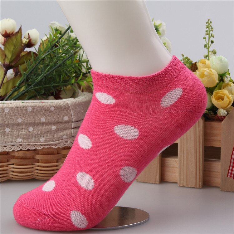 10 Colors Big Dots Women Cotton Sock Slippers Female Cute Candy Invisible Ventilate Boat Socks Low Ankle Hosiery For Woman Sock: Red