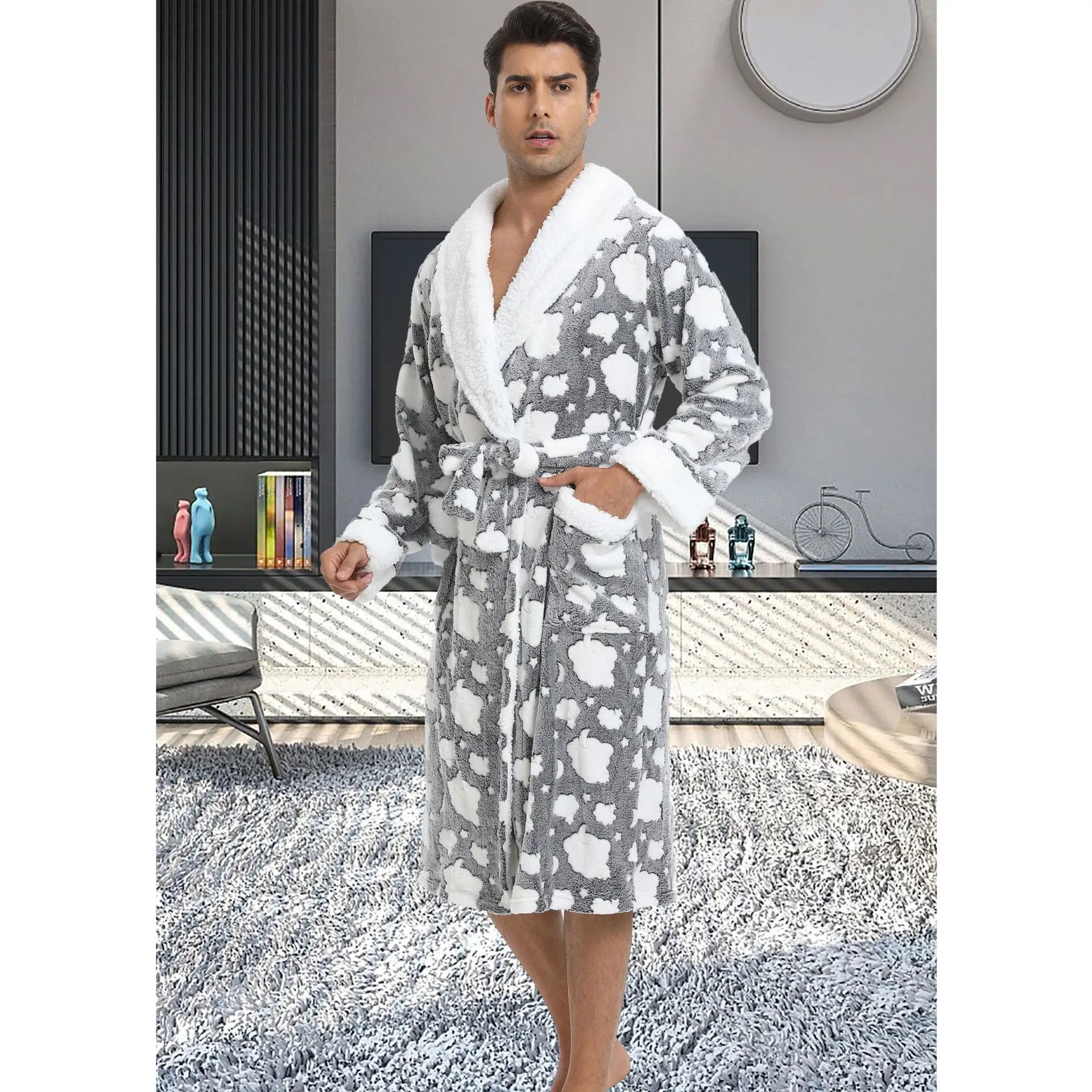 Warme Herbst Winter Flanell Männer Bademantel Dicke Lange Nacht Nachtwäsche Samt Kimono Kleid männer Kleidung Homewear Morgenmantel