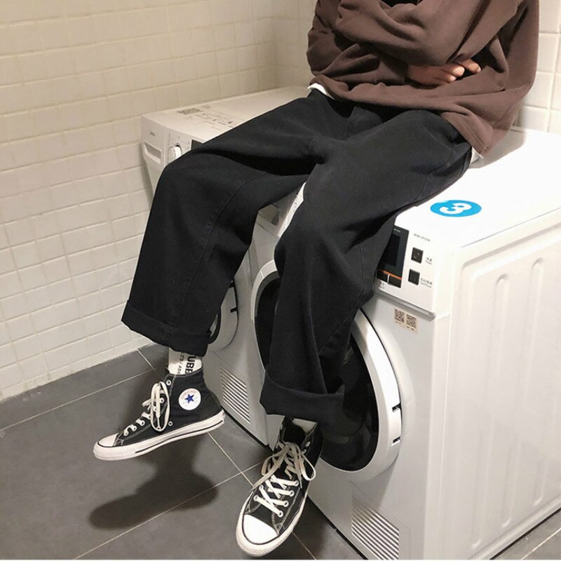 Jeans herr vida benfickor solid dragkedja plus storlek 3xl ankellång herr harajuku trendiga streetwear ulzzang par löst chic