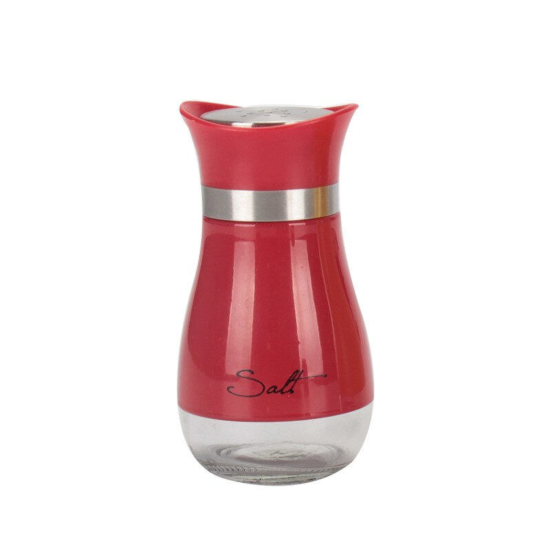 MOONBIFFY Cute Salt and Pepper Stainless Steel Glass Bottom Spice Dispenser Sea Salt Sugar Refillable Pepper Seasoning Cans: Red