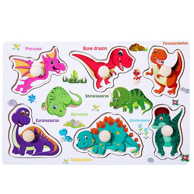 Baby Speelgoed Montessori Houten Rammelaars Zand Hamer Verlichting Houten Blokken Puzzel Game Development Baby Speelgoed 0 12 Maanden: Dinosaur Board