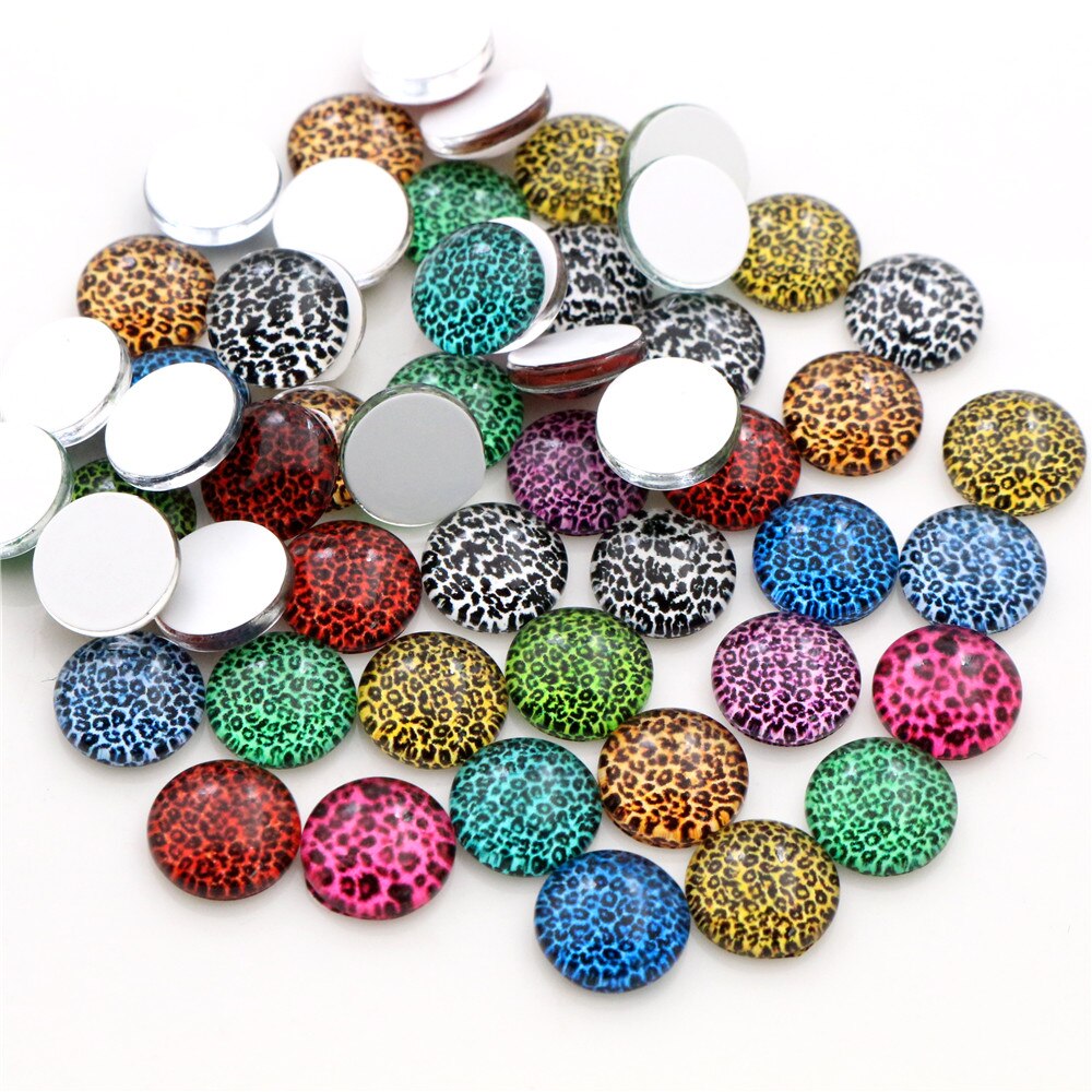 8mm 10mm 12mm-25mm Leopard print Photo Glass Cabochons Mixed Color Cabochons For Bracelet earrings necklace Bases Settings