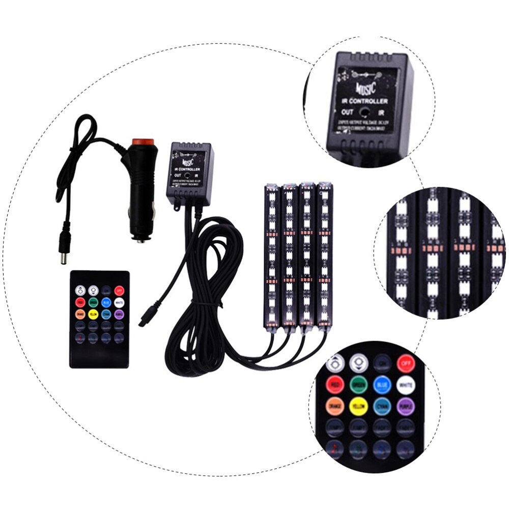 1 conjunto de luz interior decoração usb luz ambiente automático 4 em 1 decoração do carro luz atmosfera lâmpada para carro diy auto