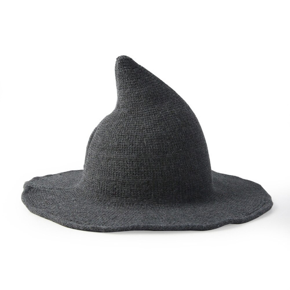 Halloween dame bred skygge uldstrik hekse hat kostume fest cosplay spand cap uld strik heks hatparty cosplay spand cap: Mørkegrå