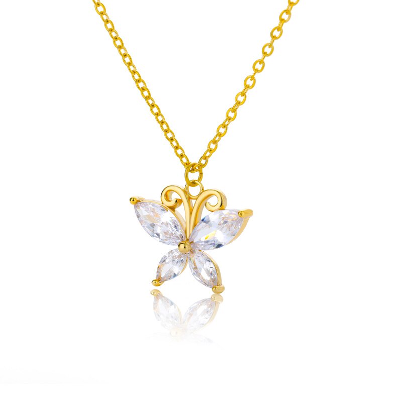 Cubic zircon butterfly necklaces for women, stainless steel gold butterfly pendant charm necklace, girls' birthday jewelry: Gold color