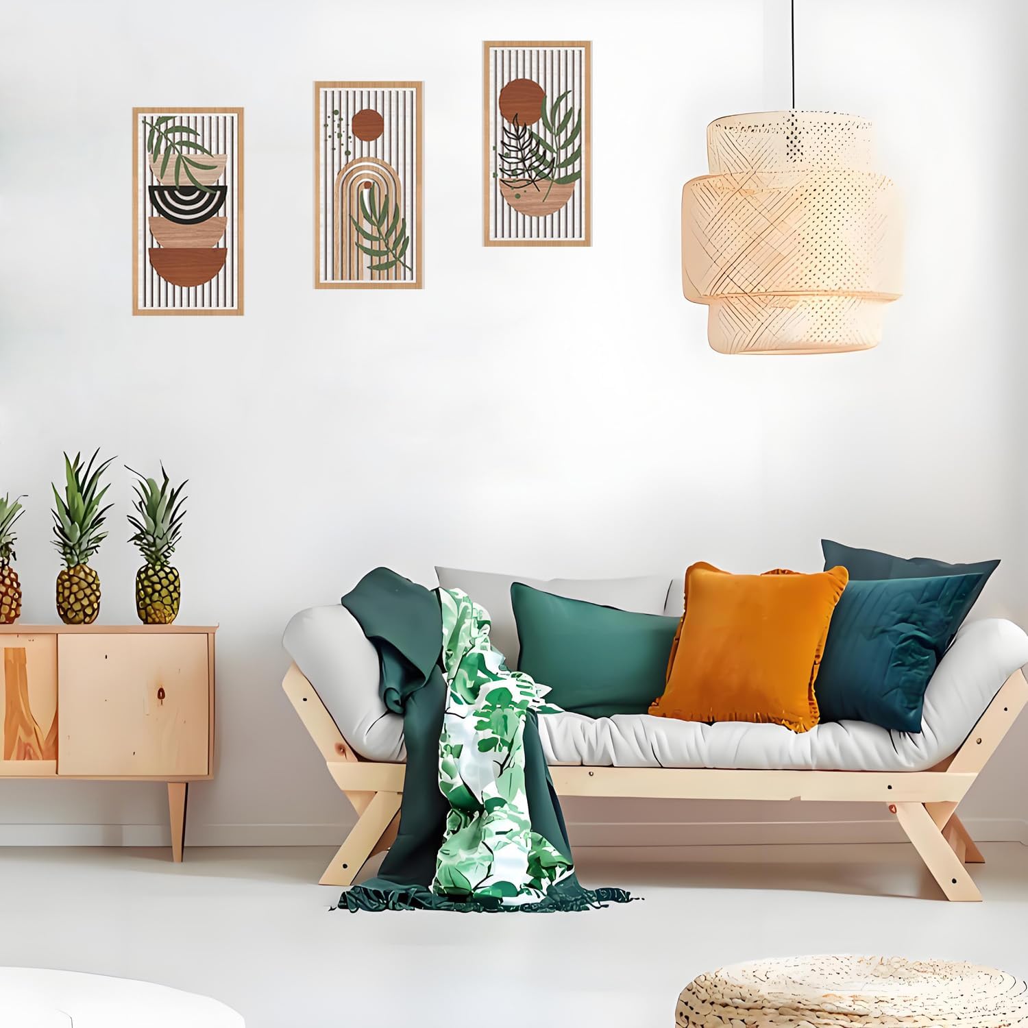 3 pezzi di arte da parete in legno bohémien, arredamento multiuso per camera da letto, soggiorno e ufficio, decorazione da appendere alla parete, piatto 2D