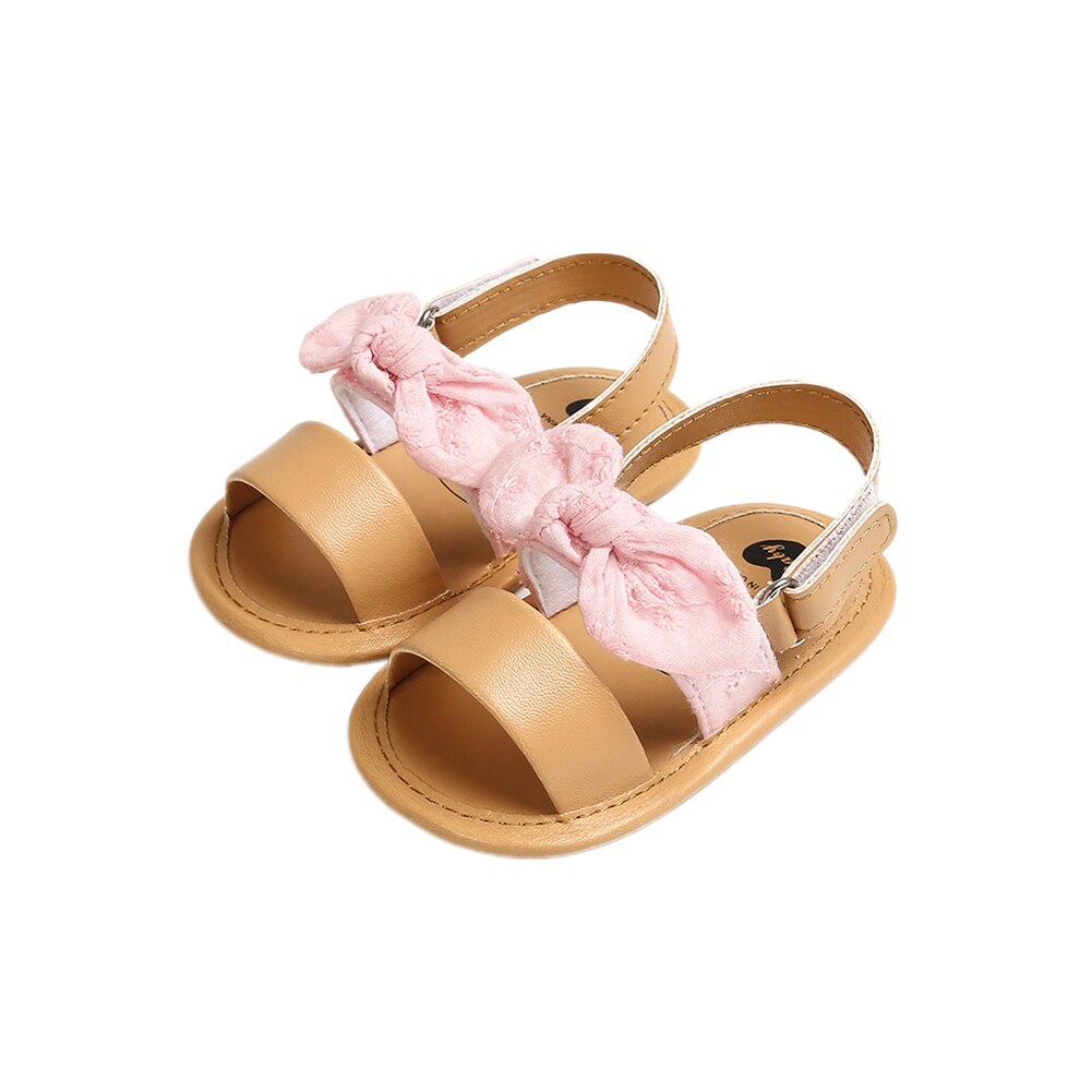 Summer Children Baby Kids Girls Shoes Non-Slip Canvas Bowknot Toddlers Newborn Infantil Sandals: Pink / 13-18 Months