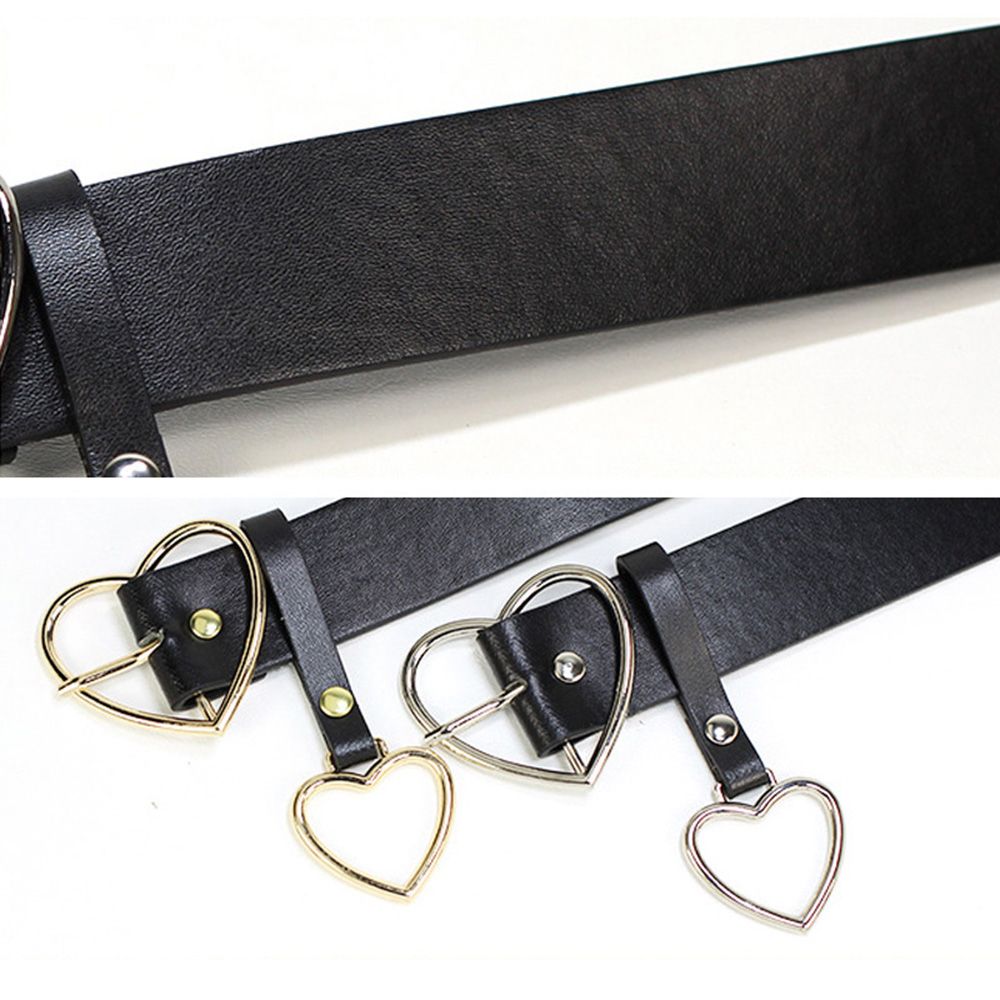 Female Round Buckle Waist Belt Metal Buckle Casual PU Leather Belt Clothes Accessories for Women Heart Ring Decorative
